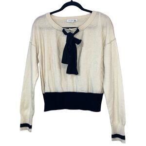 Sweet Baby Jamie Wool Cashmere Sweater Large Bow Detail Cream Black Colorblock